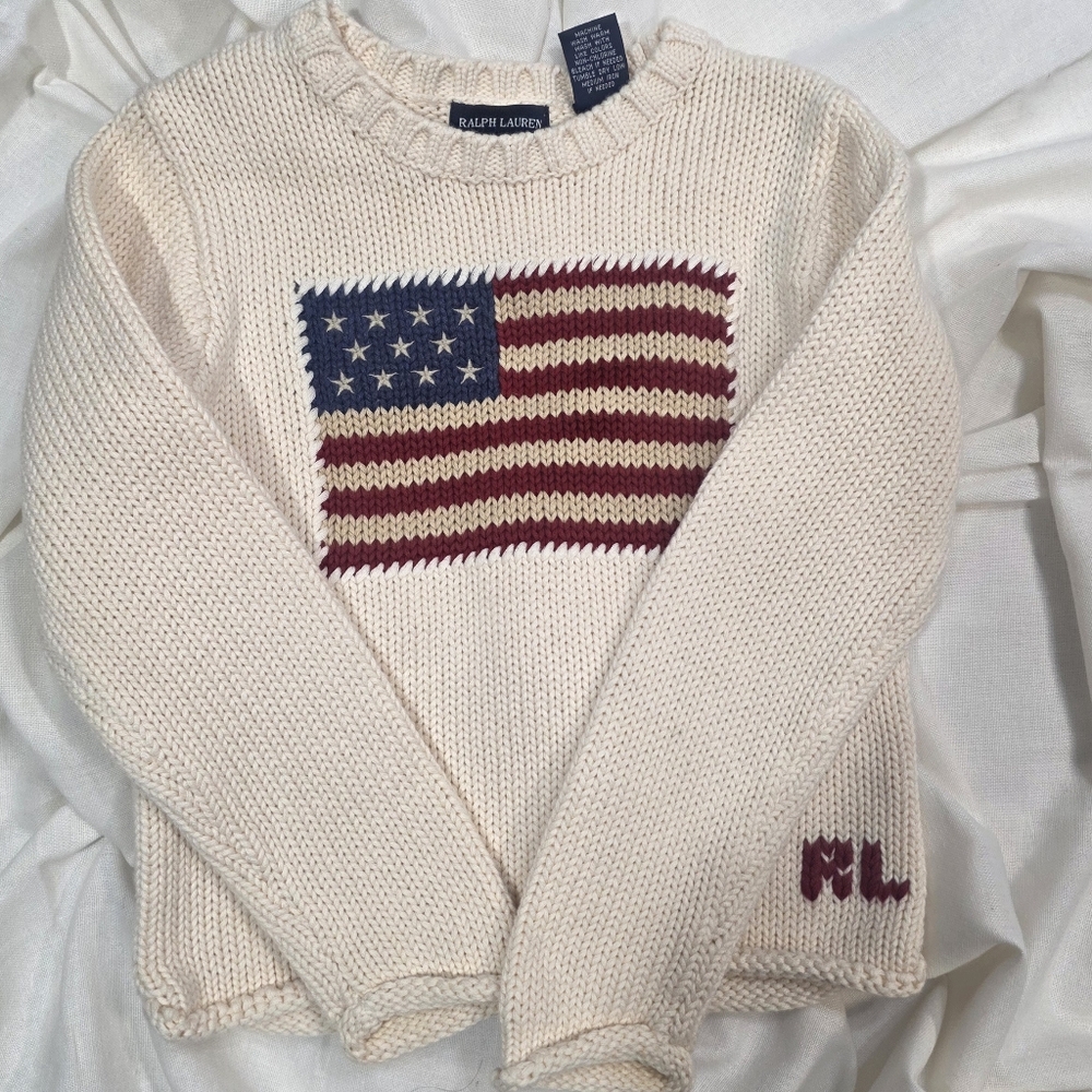 Vintage Ralph Lauren American Flag Cotton Sweater Made in Japan Unisex 4/5 - Picture 13 of 13